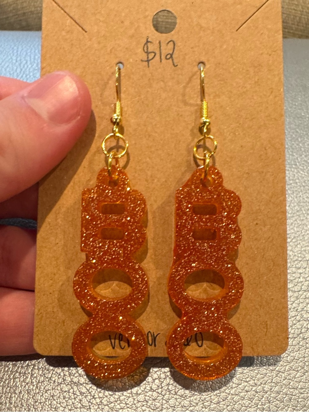 Gold Glitter BOO Dangle Earrings